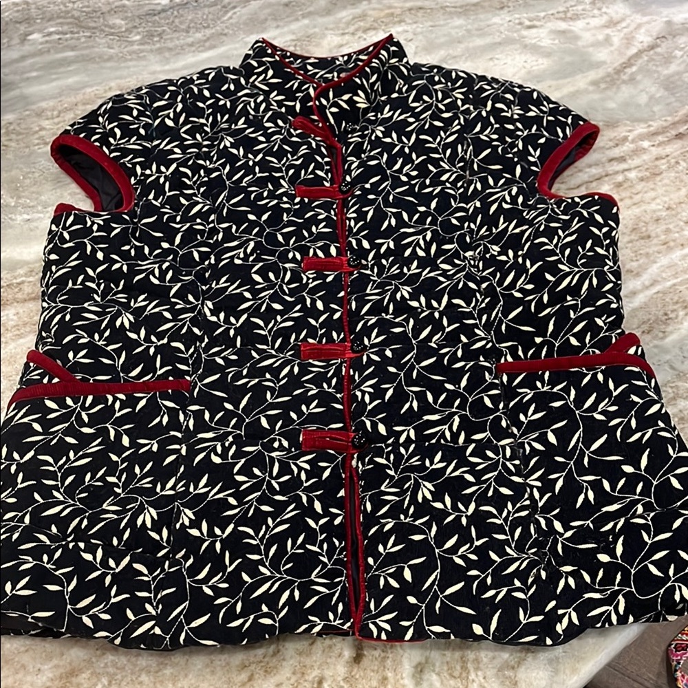 Fine Corduroy Vintage Floral Navy and cream Women's quilted vest.